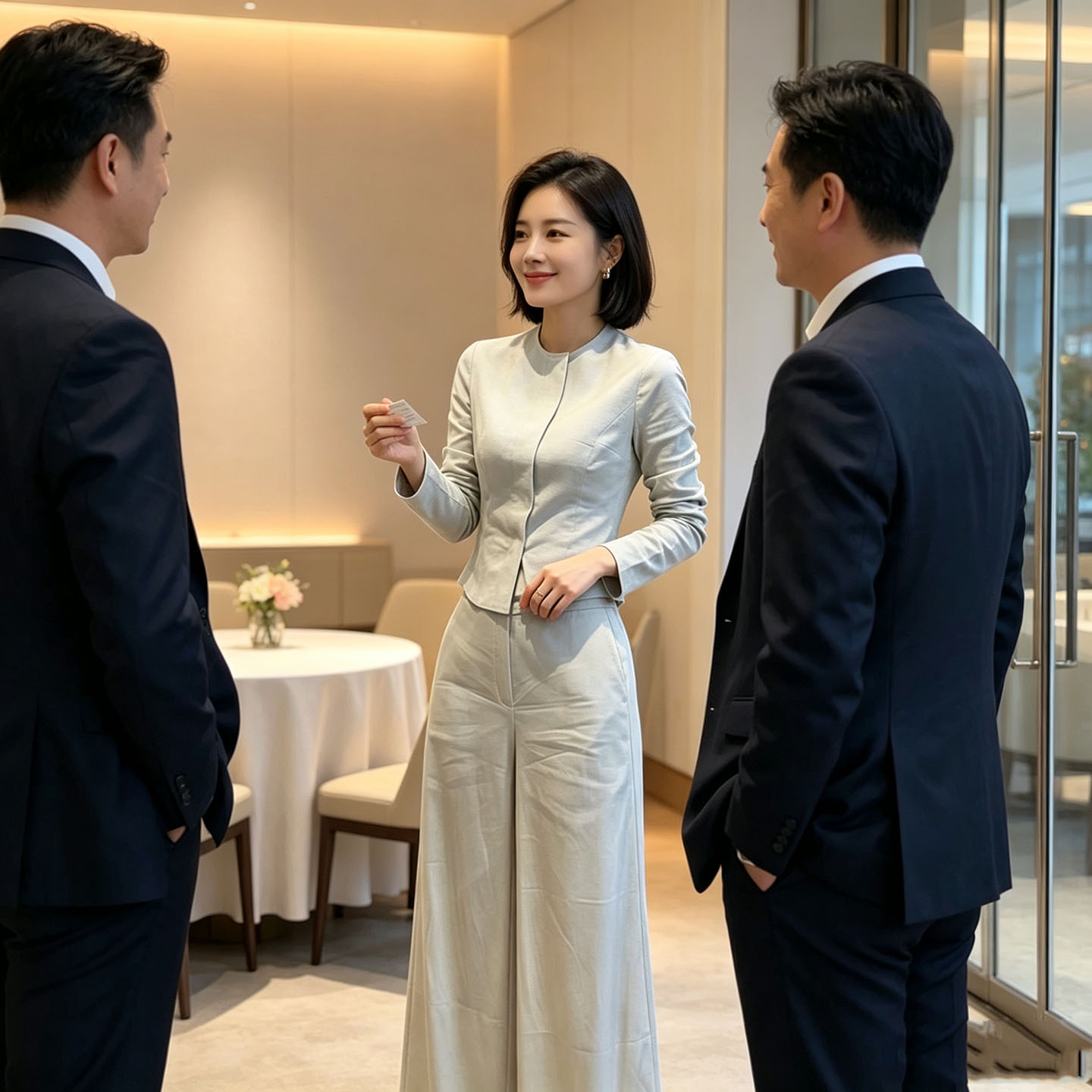 高级宴会聚会影灰色收腰套装