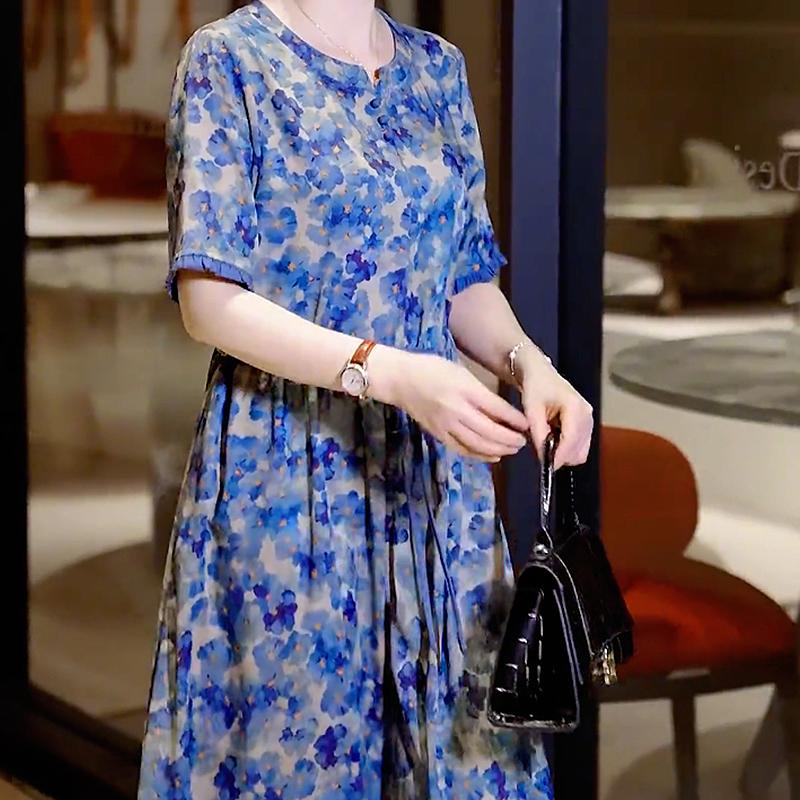 高端真丝连衣裙女印花裙子