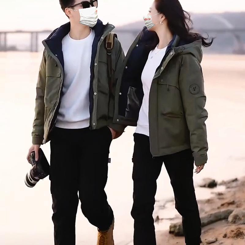 男女同款户外连帽羽绒服女新款冲锋衣工装三防加厚保暖休闲外套
