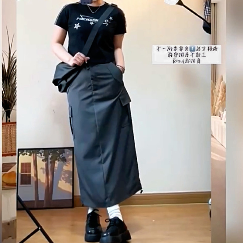 工装裙大码胖妹妹遮肚子半身裙女