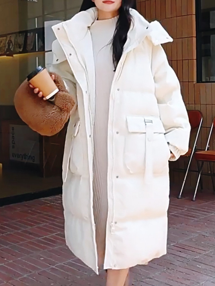 牛角扣狐狸毛羽绒服女长款