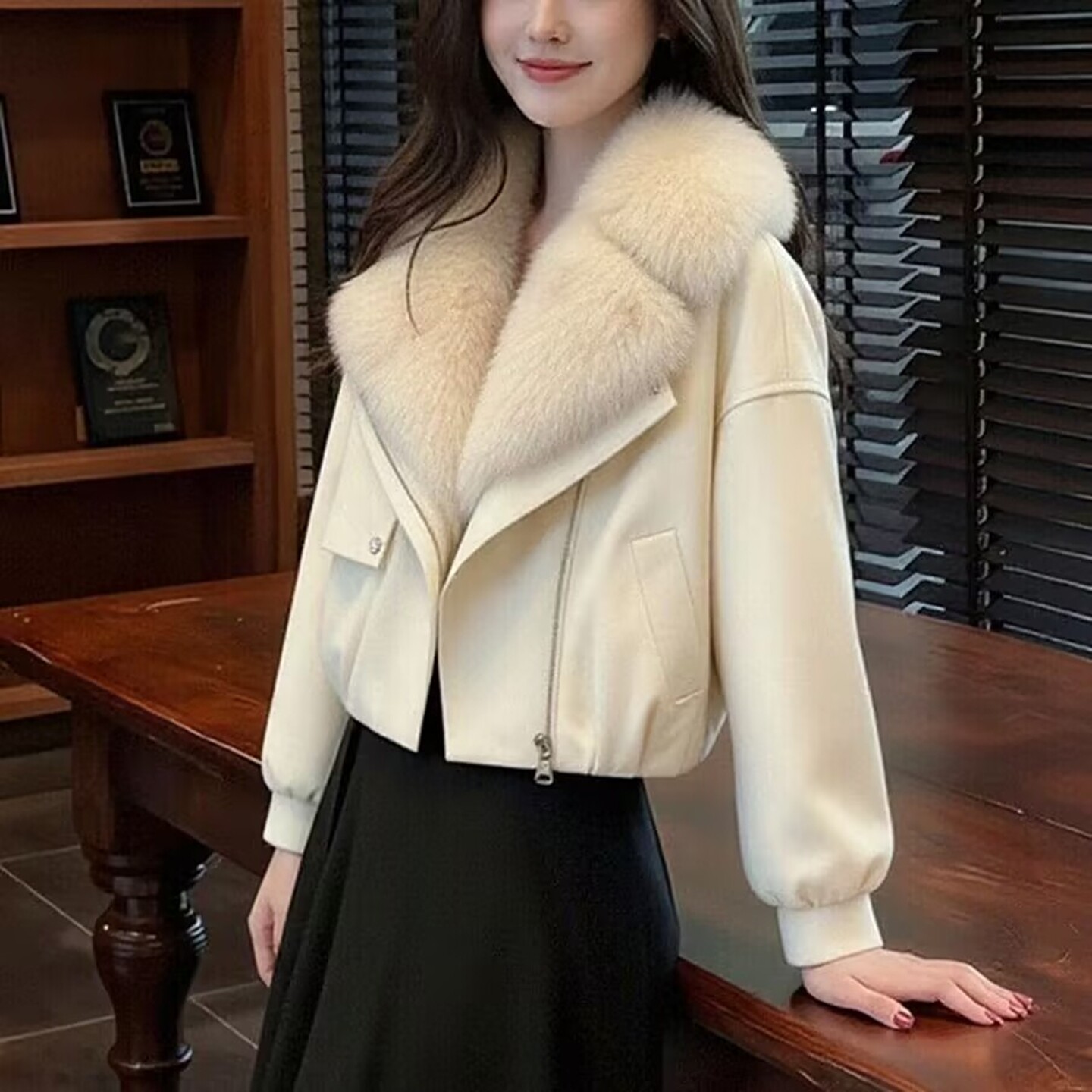 法式轻奢大毛领皮毛一体棉服