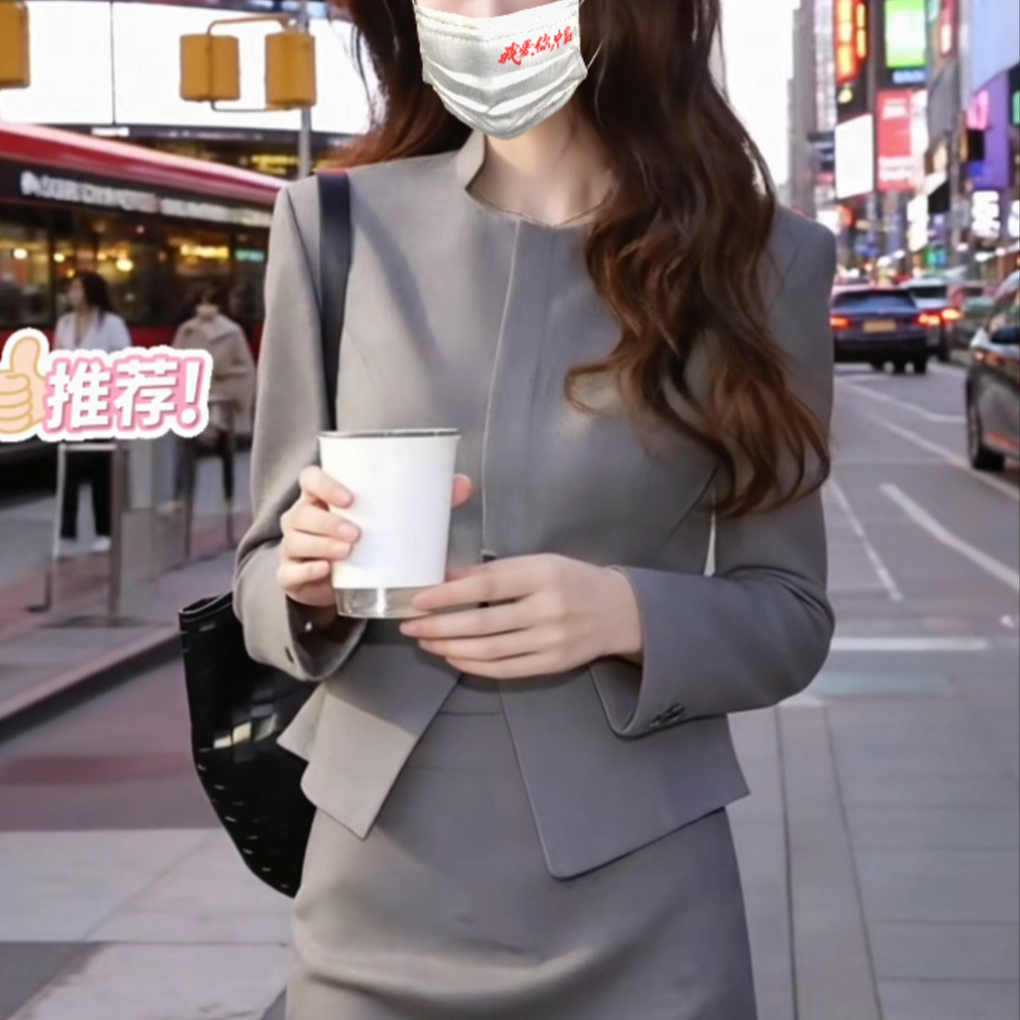 小香风灰色西装套装半身裙优雅