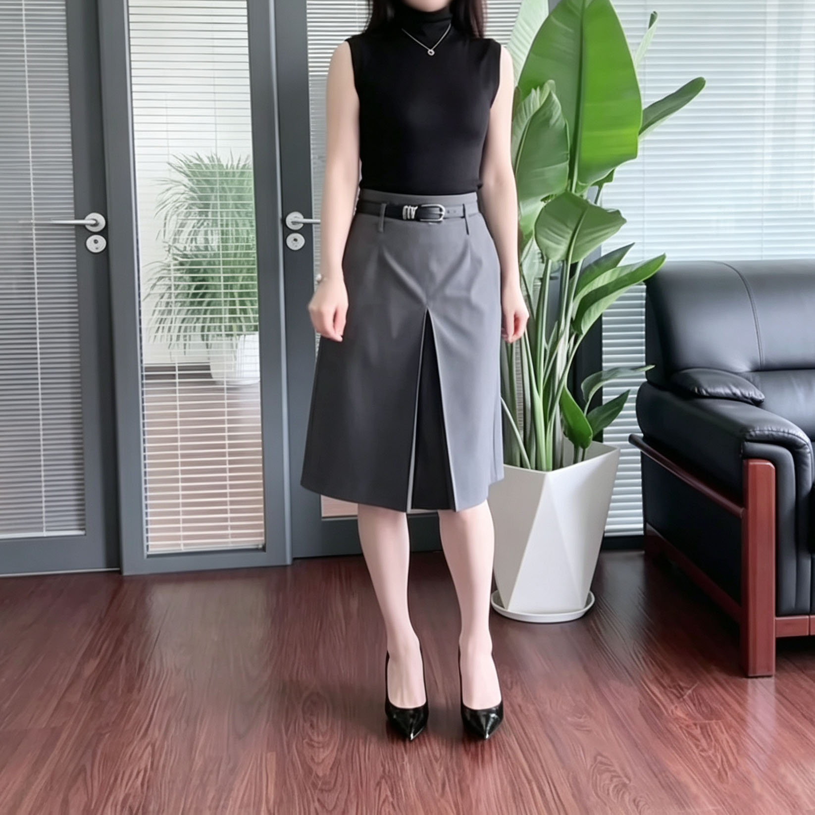 百搭半高领上衣搭半身裙女套装