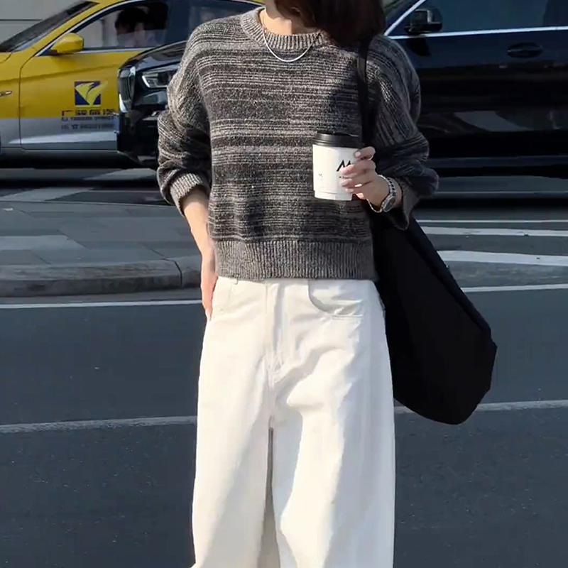 法式软糯拼色高级感针织衫女圆领