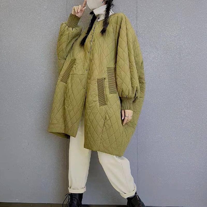 欧货大码菱格羽绒棉衣女外套
