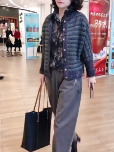 2023秋冬新款百搭宽松圆领棉线针织开衫女高腰直筒休闲哈伦裤子