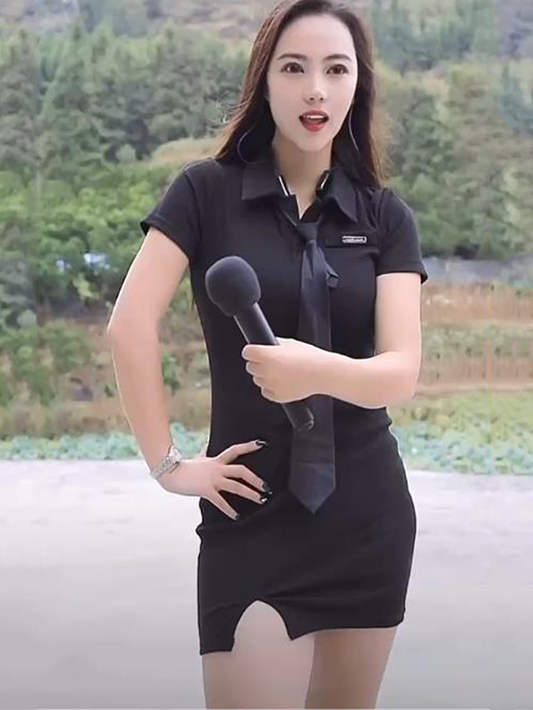 秋季新款领带连衣裙下摆开叉