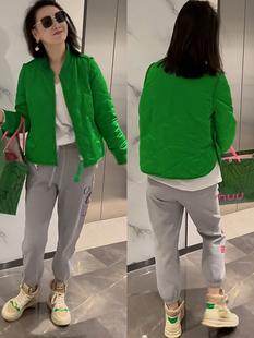 棒球服 轻薄夹棉薄款 菱格棉服外套女2023年新款 春秋小个子穿搭短款