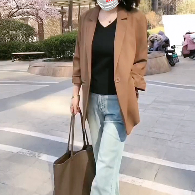 薄款七分袖小西装外套女修身显瘦