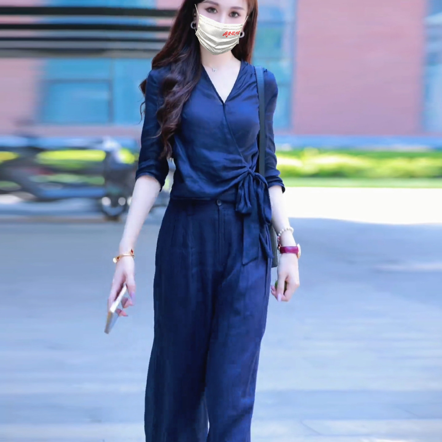 夏季女棉麻系带阔腿裤两件套