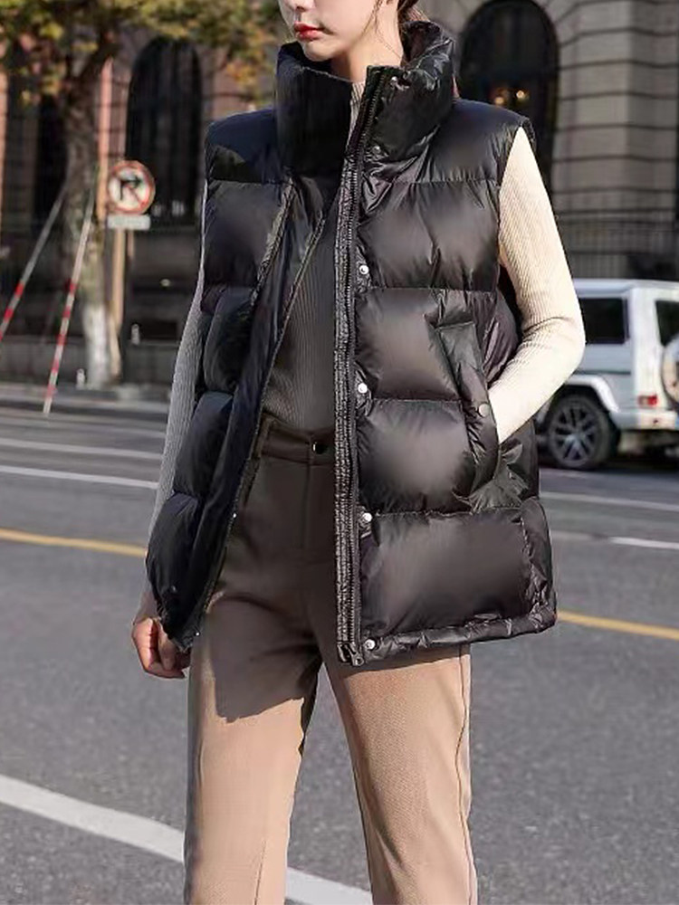 立领白鸭绒羽绒马甲女2022年