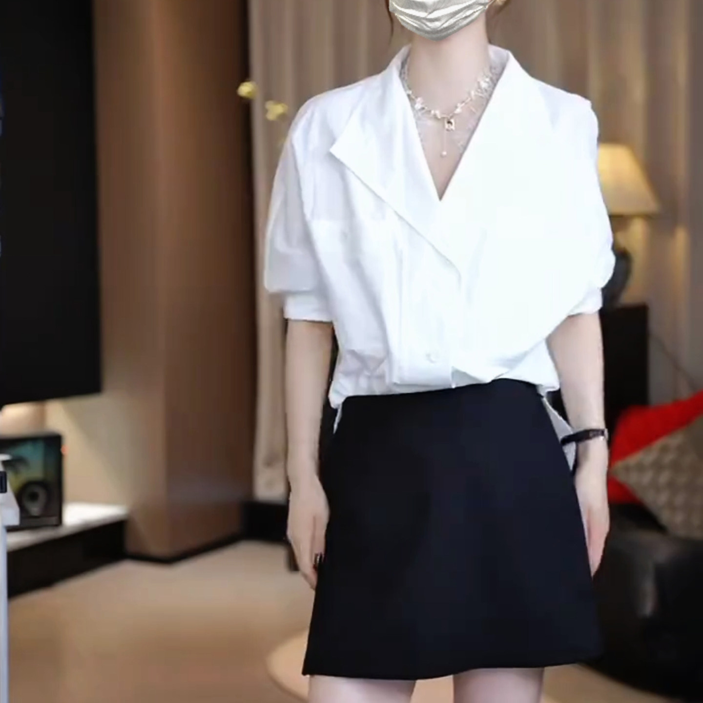 法式大码显瘦减龄衬衫套装