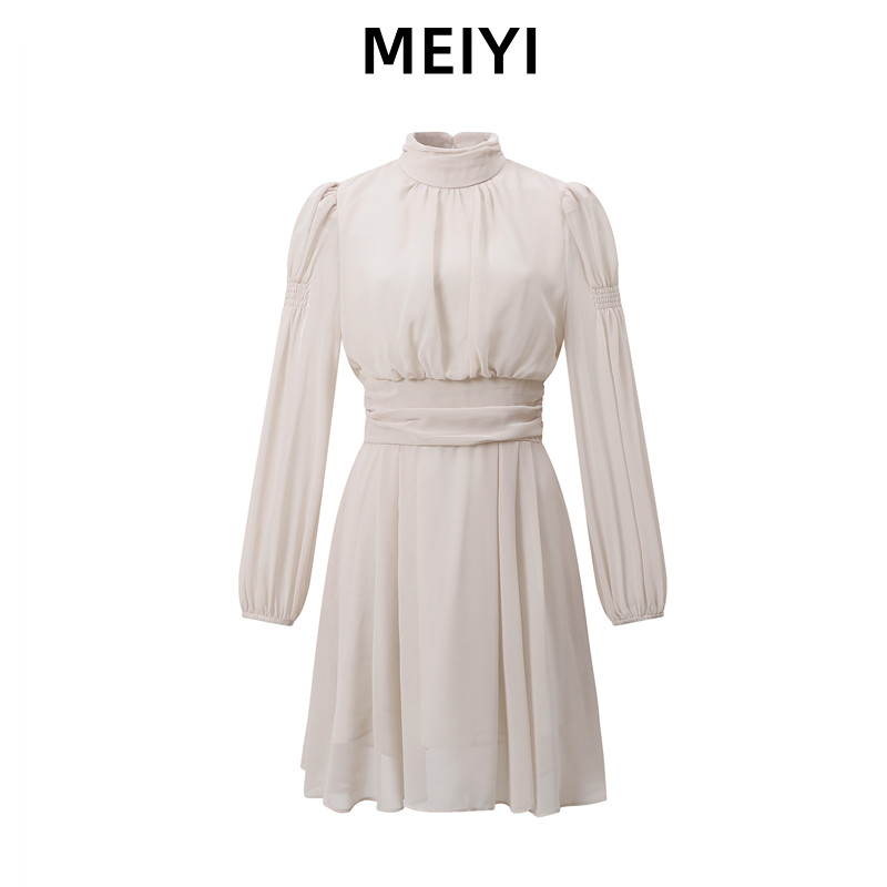 MEIYI《水边的阿狄丽娜》长袖连衣裙夏法式温柔甜美修身收腰短裙
