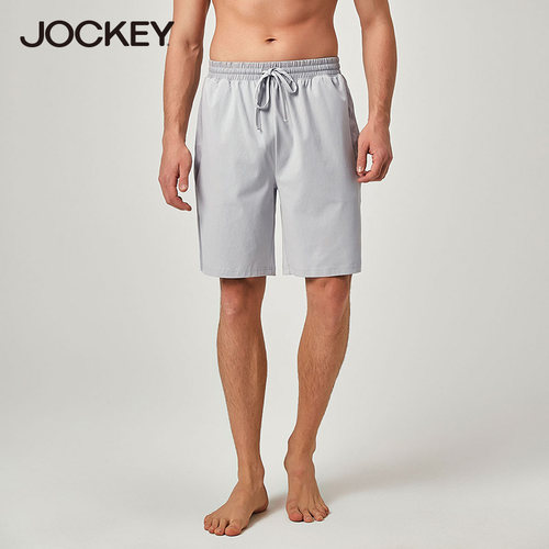 Jockey睡裤男短裤夏季纯棉家居裤系带男士中裤五分裤可外穿裤子