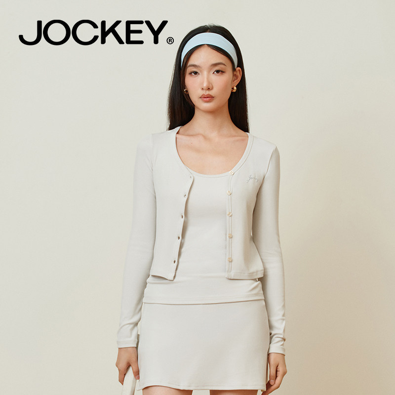 JOCKEY女士莫代尔网球运动针织套装亲肤透气外穿单排扣休闲三件套