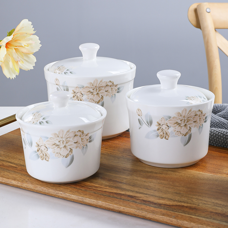 6个骨瓷炖盅汤盅带盖汤盅炖罐隔水盅小炖盅燕窝碗汤煲陶瓷蒸盅