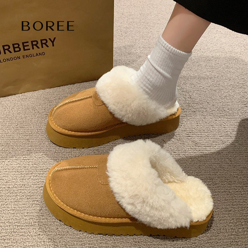 Boree/宝人包头毛毛拖鞋女外穿加绒加厚保暖巨好看室内居家棉鞋子