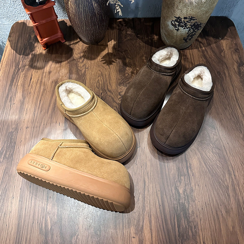 发泡底真皮卡皮巴拉鞋头雪地靴女2025冬季新款保暖百搭厚底棉鞋女,女鞋,棉鞋,淘宝优惠券,粉丝福利购,淘宝优惠卷