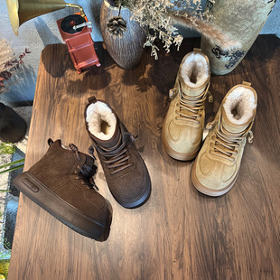 发泡底卡皮巴拉鞋头雪地靴女2025新款冬季加厚棉鞋保暖复古靴子女