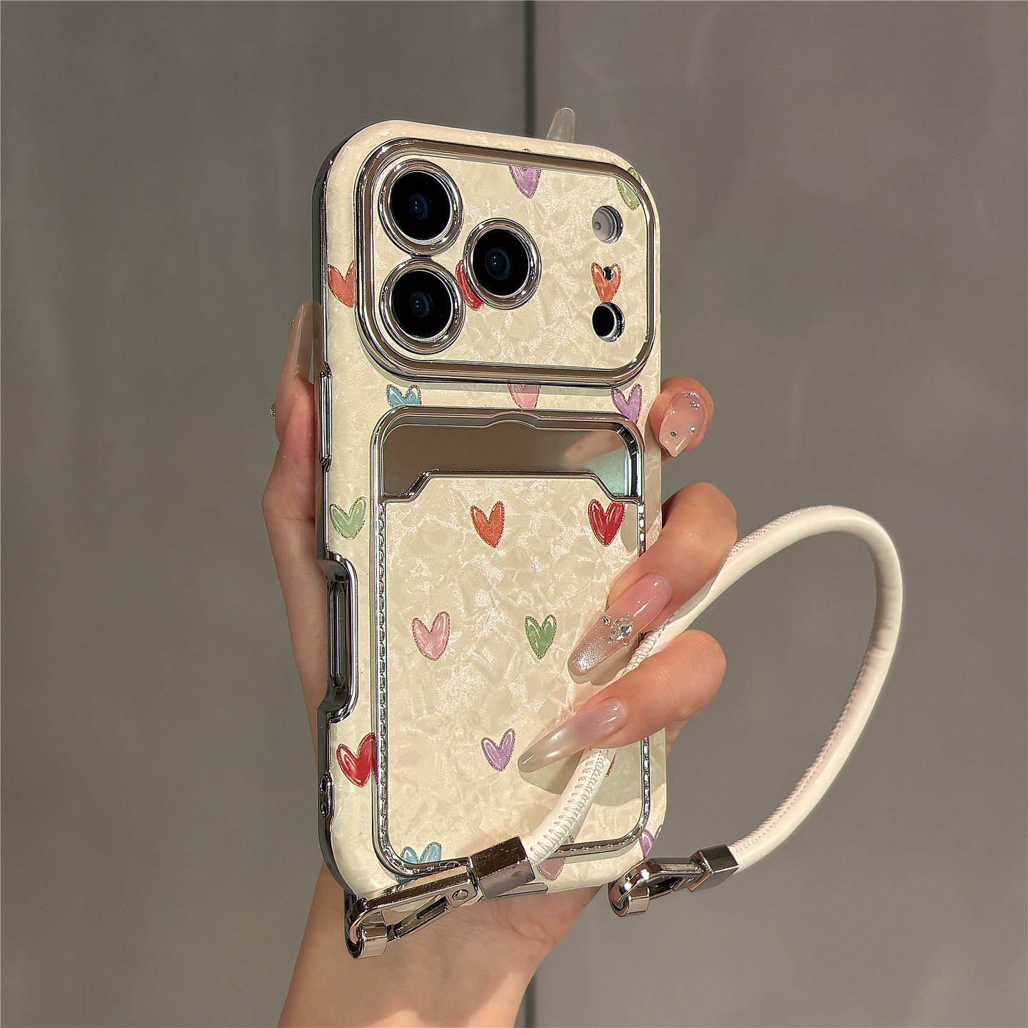 韩系ins甜美少女彩色爱心卡包插卡适用苹果17promax手机壳iPhone17pro皮纹壳16pro女新款15全包防摔14保护套,3C数码配件,手机保护套/壳,淘宝优惠券,粉丝福利购,淘宝优惠卷