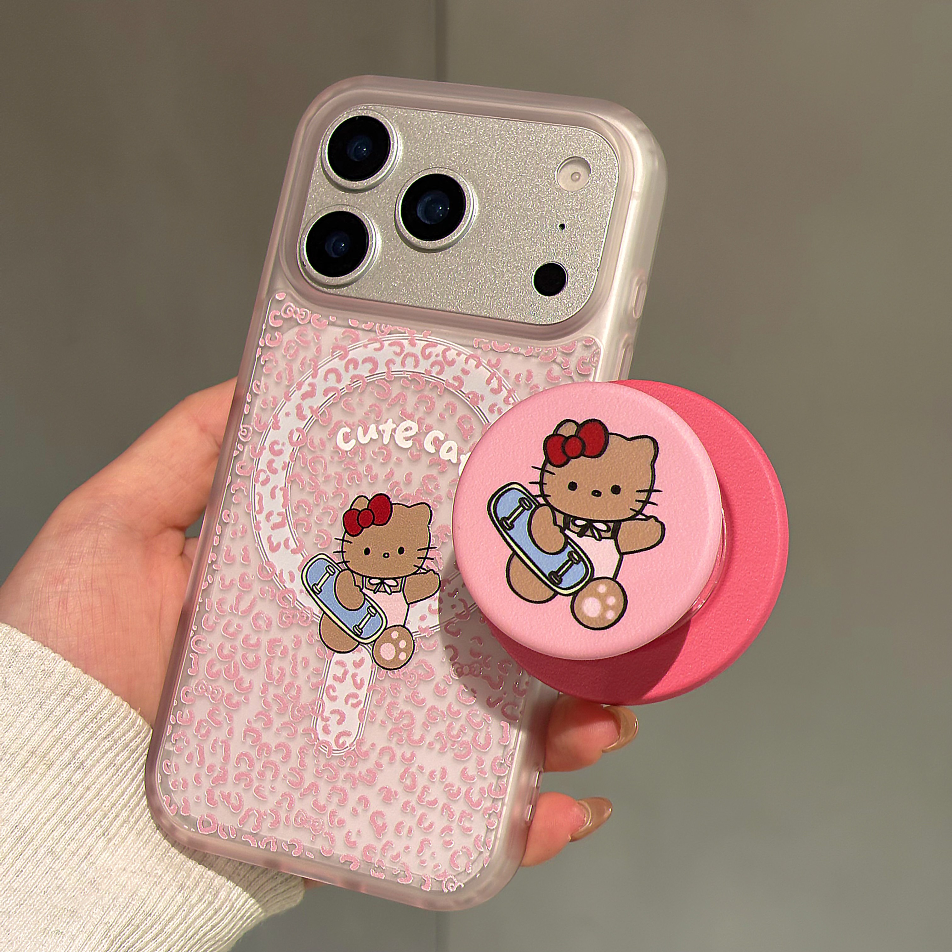 透粉豹纹滑板Kitty猫磁吸支架适用苹果17promax手机壳iphone16女新款15磨砂肤感17pro防摔16pro保护套14网红,3C数码配件,手机保护套/壳,淘宝优惠券,粉丝福利购,淘宝优惠卷