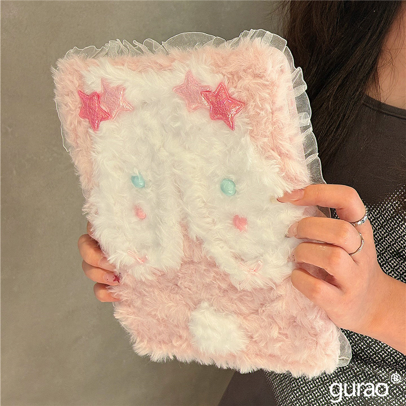 粉色毛绒兔子耳朵360度旋转适用ipad11保护套磁吸air7/6新款ipad10笔槽11寸防摔可拆卸苹果平板保护套mini7女