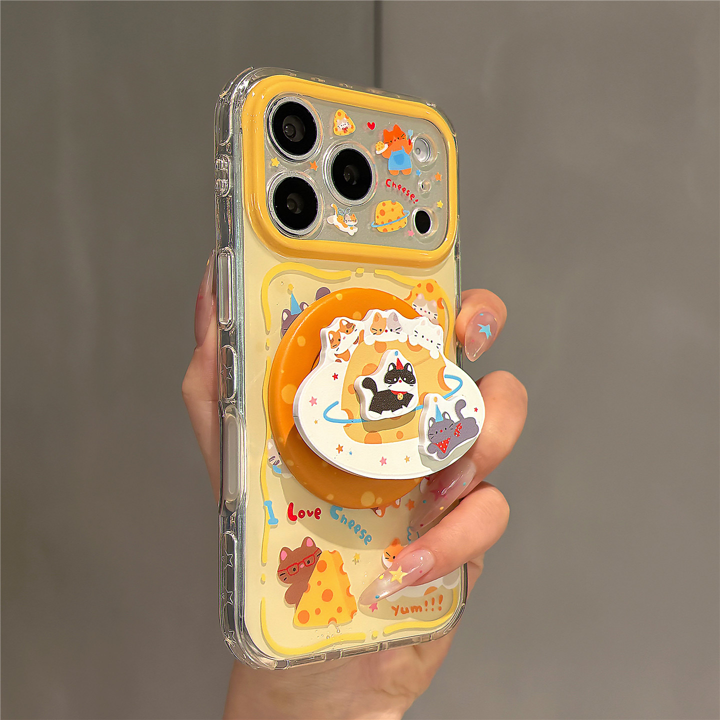 日韩小众卡通可爱樱桃奶酪猫咪磁吸支架适用苹果18promax手机壳iPhone17pro双层壳16pro女新款15防摔14包好