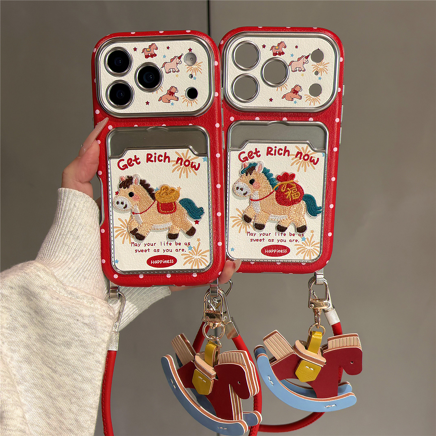 新年红色刺绣小马卡包可插卡适用苹果17promax手机壳iphone17pro大视窗16pro挂件手绳15本命年14防摔保护套13,3C数码配件,手机保护套/壳,淘宝优惠券,粉丝福利购,淘宝优惠卷