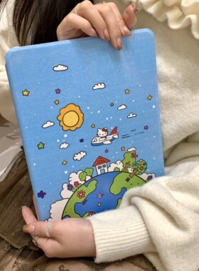 卡通可爱地球Kitty猫360度旋转适用ipad11保护壳air7新款ipad10笔槽air6防摔11寸苹果平板保护套10.9女mini7