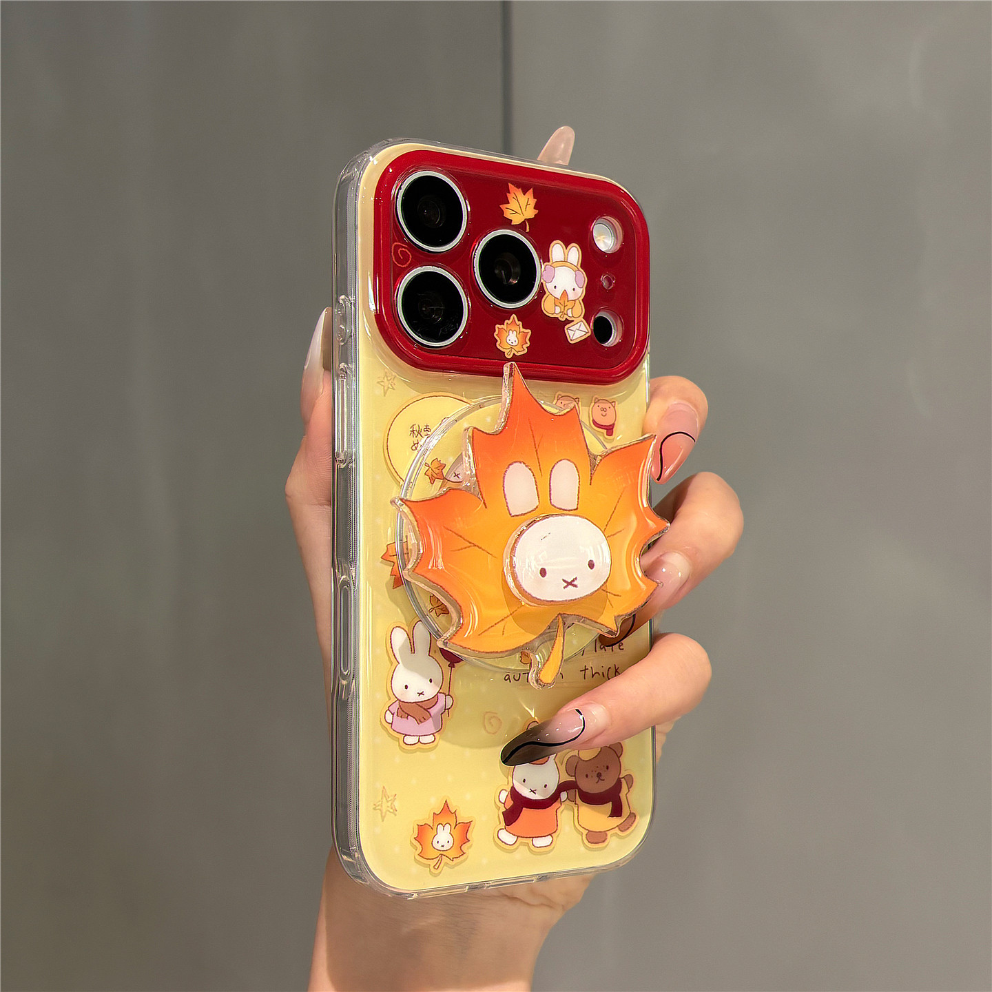 卡通枫叶米菲兔磁吸支架适用苹果18promax手机壳iphone17pro新款16pro网红超火15pro双层壳18全包防摔保护套