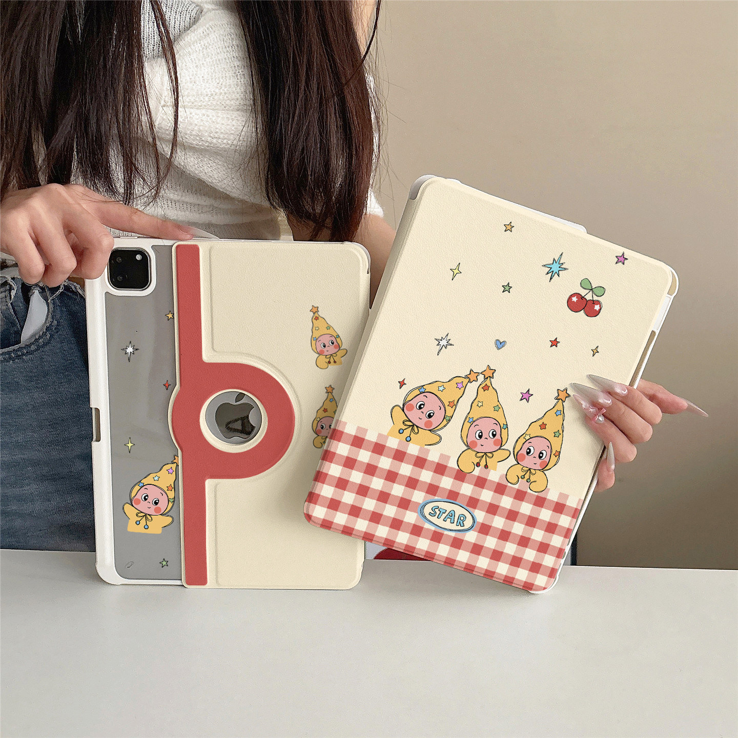 可爱樱桃星星人360度旋转适用ipad11保护套磁吸air7/6