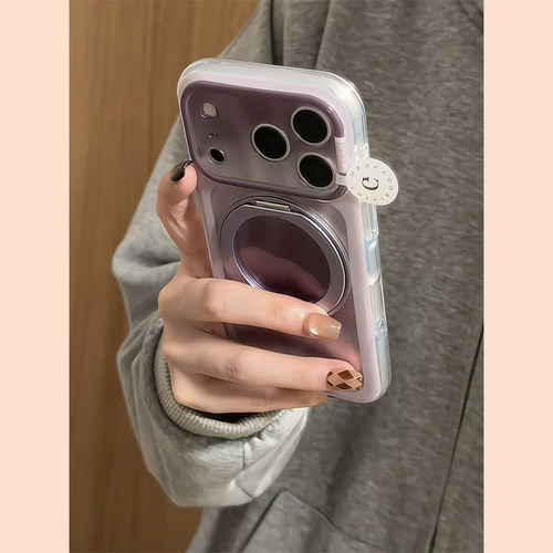 高级感渐变紫色360旋转支架适用苹果18promax手机壳iphone17pro女新款16pro时尚15pro高颜值14全包防摔保护套