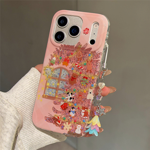 卡通可爱jellycat圣诞树适用苹果17promax手机壳iphone16女新款17pro闪粉双层16pro防摔15pro保护套14挂件13