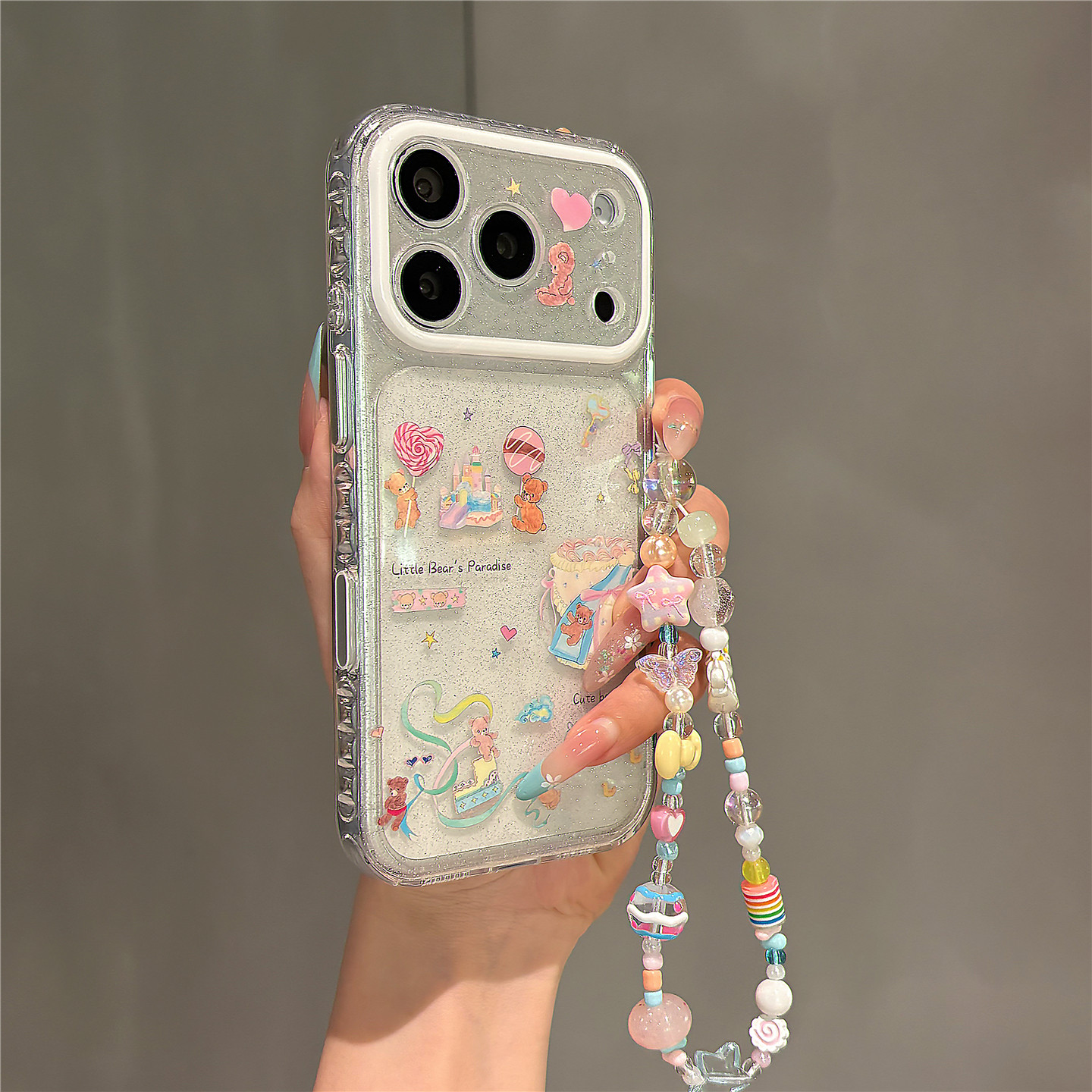 趣味卡通可爱滑滑梯小熊乐园适用苹果17promax手机壳iPhone17pro女新款16pro闪粉透明15pro带链条防摔保护套