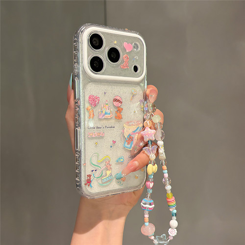 趣味卡通可爱滑滑梯小熊乐园适用苹果17promax手机壳iPhone17pro女新款16pro闪粉透明15pro带链条防摔保护套