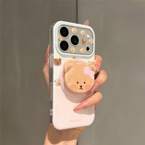卡通可爱twoi小熊磁吸支架适用苹果18promax手机壳iphone17pro女新款16pro网红超火15pro双层壳17防摔保护套