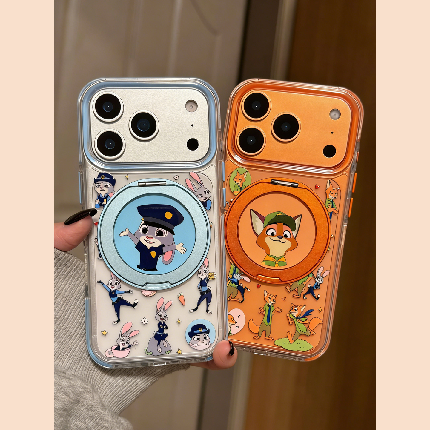 疯狂动物城朱迪尼克适用苹果17promax手机壳iphone17pro女新款16pro折叠一体支架15情侣款14防摔13保护套全包