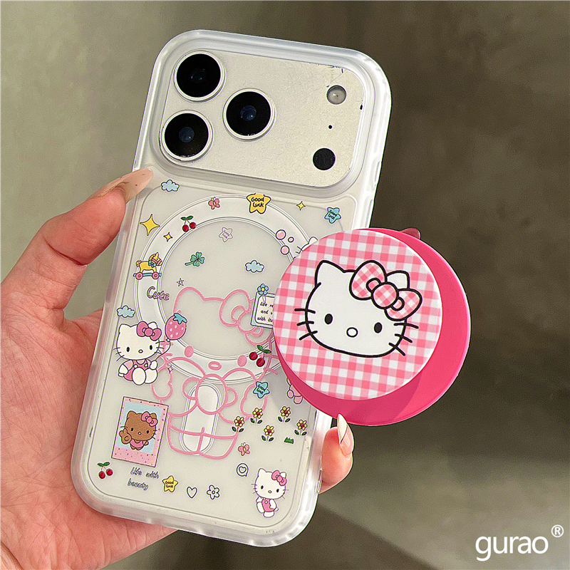 粉色线条哈喽kitty猫磁吸支架适用苹果17promax手机壳iphone16女新款15磨砂肤感17pro防摔16pro保护套14网红