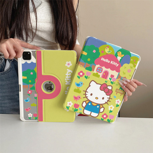 可爱卡通kt猫房屋360度旋转适用ipad11保护套磁吸air7/6新款ipad10带笔槽11寸防摔可拆卸苹果平板保护套mini7