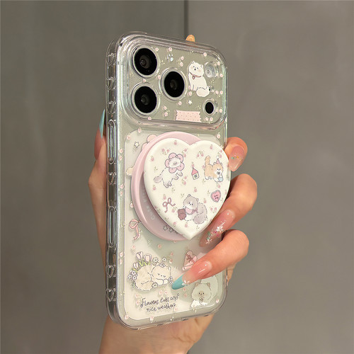 软萌卡通可爱鲜花猫咪磁吸支架适用苹果17promax手机壳iPhone17pro透明壳16pro亚克力15女新款14防摔13保护套