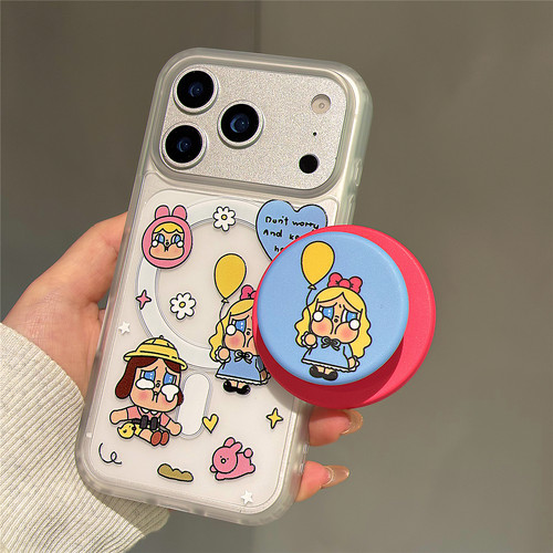 卡通可爱手办气球哭娃磁吸支架适用苹果17promax手机壳iphone16女新款15磨砂肤感17pro防摔16pro保护套14网红