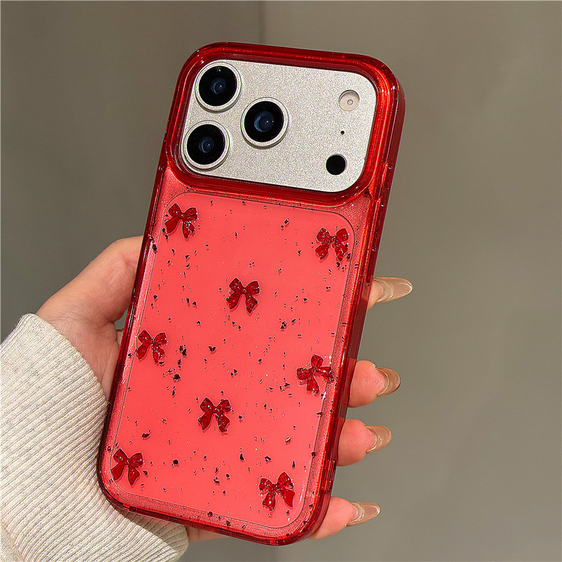 新年喜庆红色立体蝴蝶结适用苹果17promax手机壳iphone17pro女新款16pro滴胶15全包防摔14保护套网红超火13