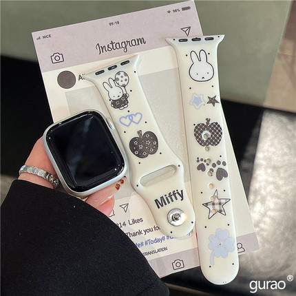 超可爱卡通气球米菲兔适用iwatchs10硅胶苹果手表applewatch10表带s9/s8新款s7小众ultra2磨砂45se女款s6网红