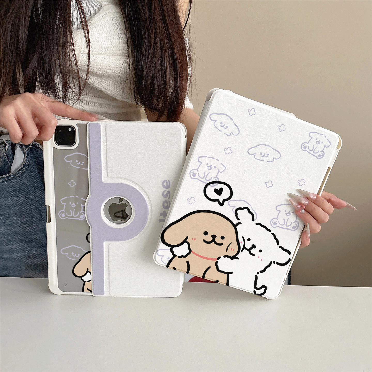 超可爱线条小狗360度旋转适用ipad11保护套磁吸air7/6新款ipad10带笔槽11寸防摔可拆卸苹果平板保护套mini7女