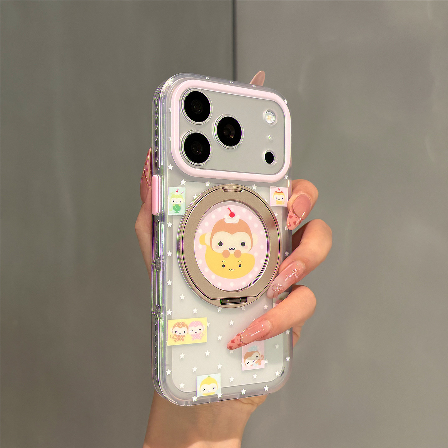 卡通可爱香蕉猴子360旋转支架适用苹果18promax手机壳iphone17pro女新款16pro网红超火15pro创意17防摔保护套