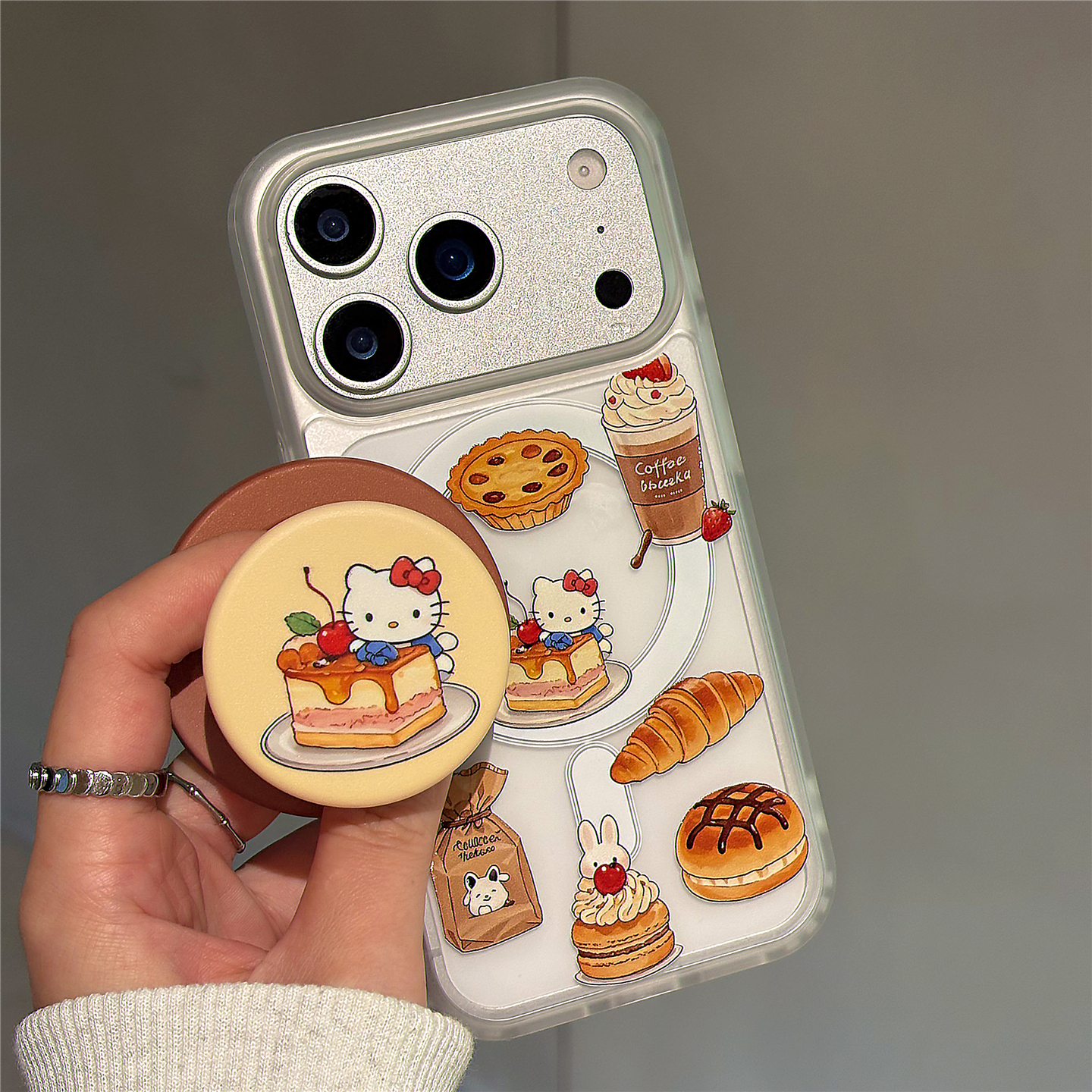 日韩卡通可爱甜品kt猫磁吸支架适用苹果17promax手机壳iphone16女新款15磨砂肤感17pro防摔16pro保护套14网红