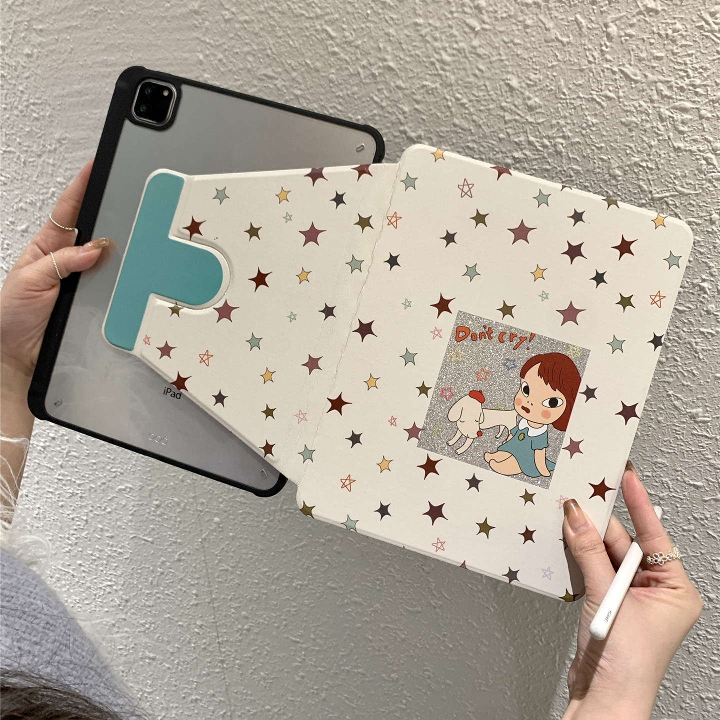 日系闪粉星星奈良美智360度旋转适用ipad11保护壳air7新款ipad10笔槽air6防摔11寸苹果平板保护套10.9女mini7