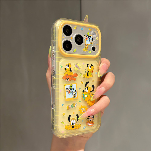 古早卡通可爱黄色条纹高飞布鲁托适用苹果18promax手机壳iPhone17pro女新款16pro超好看独特15磨砂防摔保护套