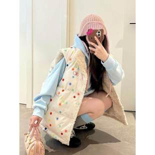 218波点 马甲棉服外套女 彩色两面可穿无袖